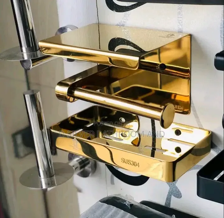 Gold Toilet Paper Holder With Shelf - Stainless Steel