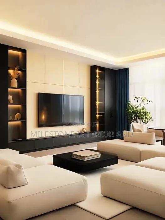 Luxury Modern Floating TV Console With LED Display Shelves
