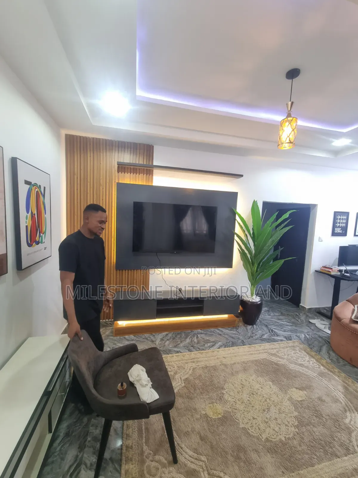 Luxury Modern TV Console With LED Lights & Display Shelves
