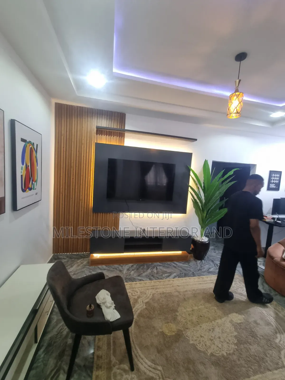 Luxury Modern TV Console With LED Lights & Display Shelves