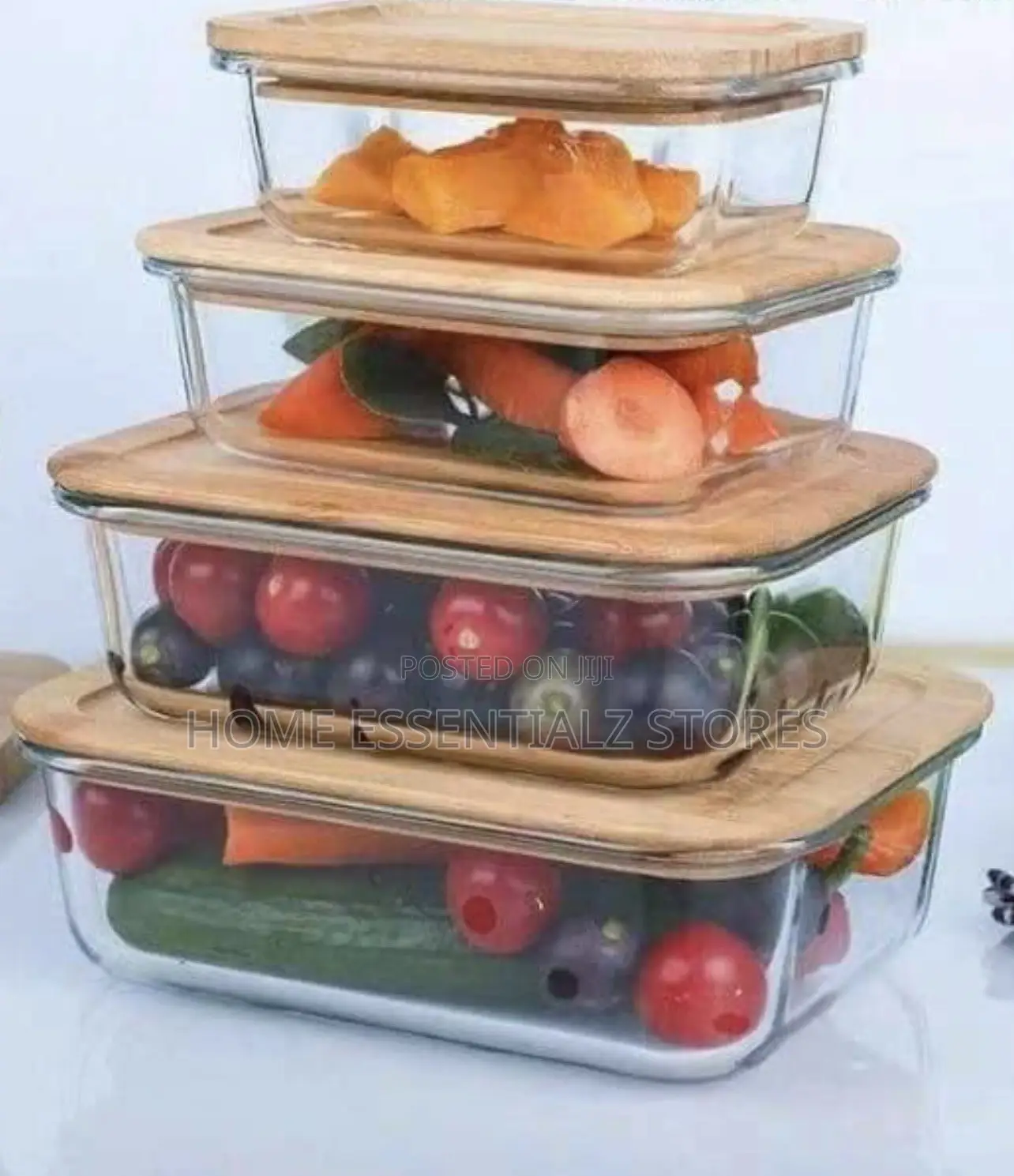 Glass Food Storage Containers Bamboo Lids - 370ml -1520ml Airtight Set
