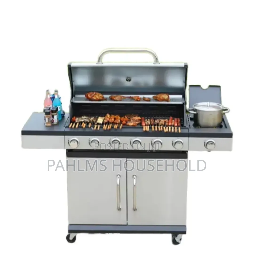 Outdoor 6-Burner Gas BBQ Grill With Side Cooker