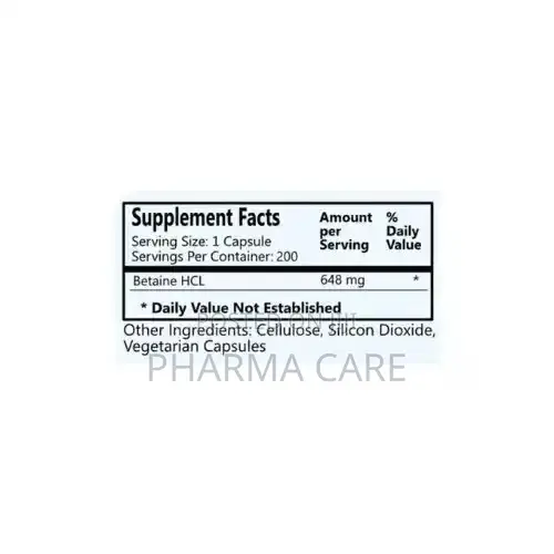 Betaine HCL 648 Mg 200 Capsules