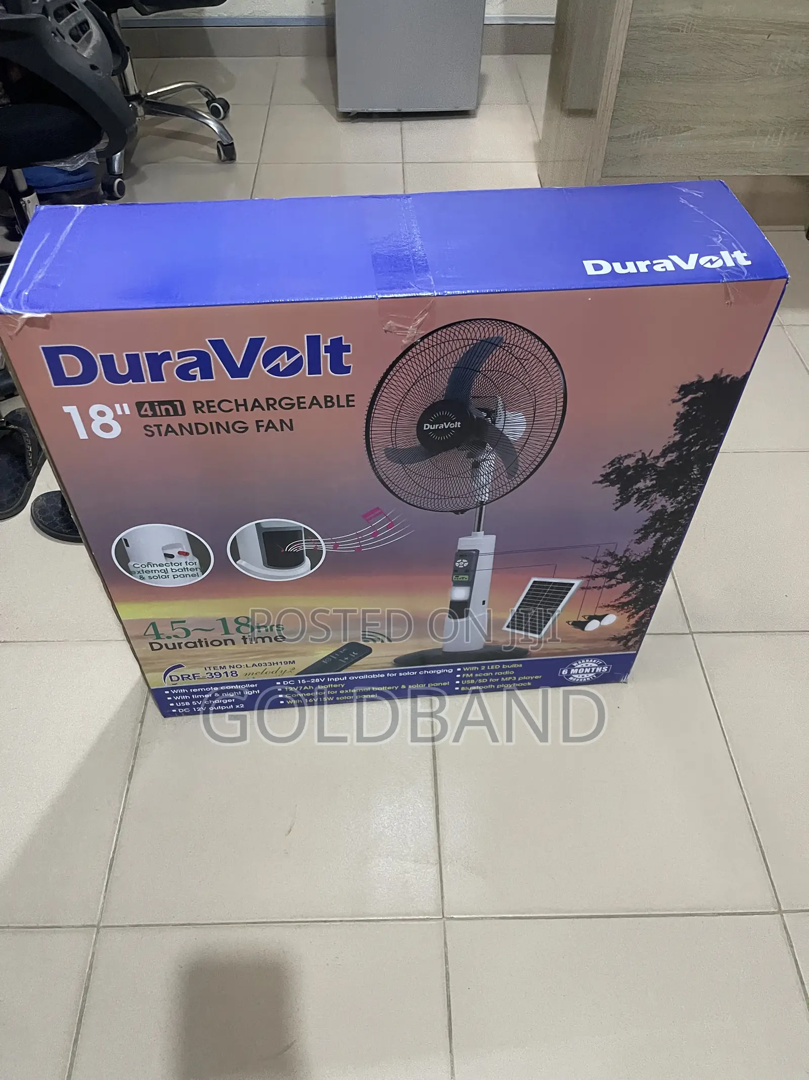 Duravolt 18" Rechargeable Standing Fan