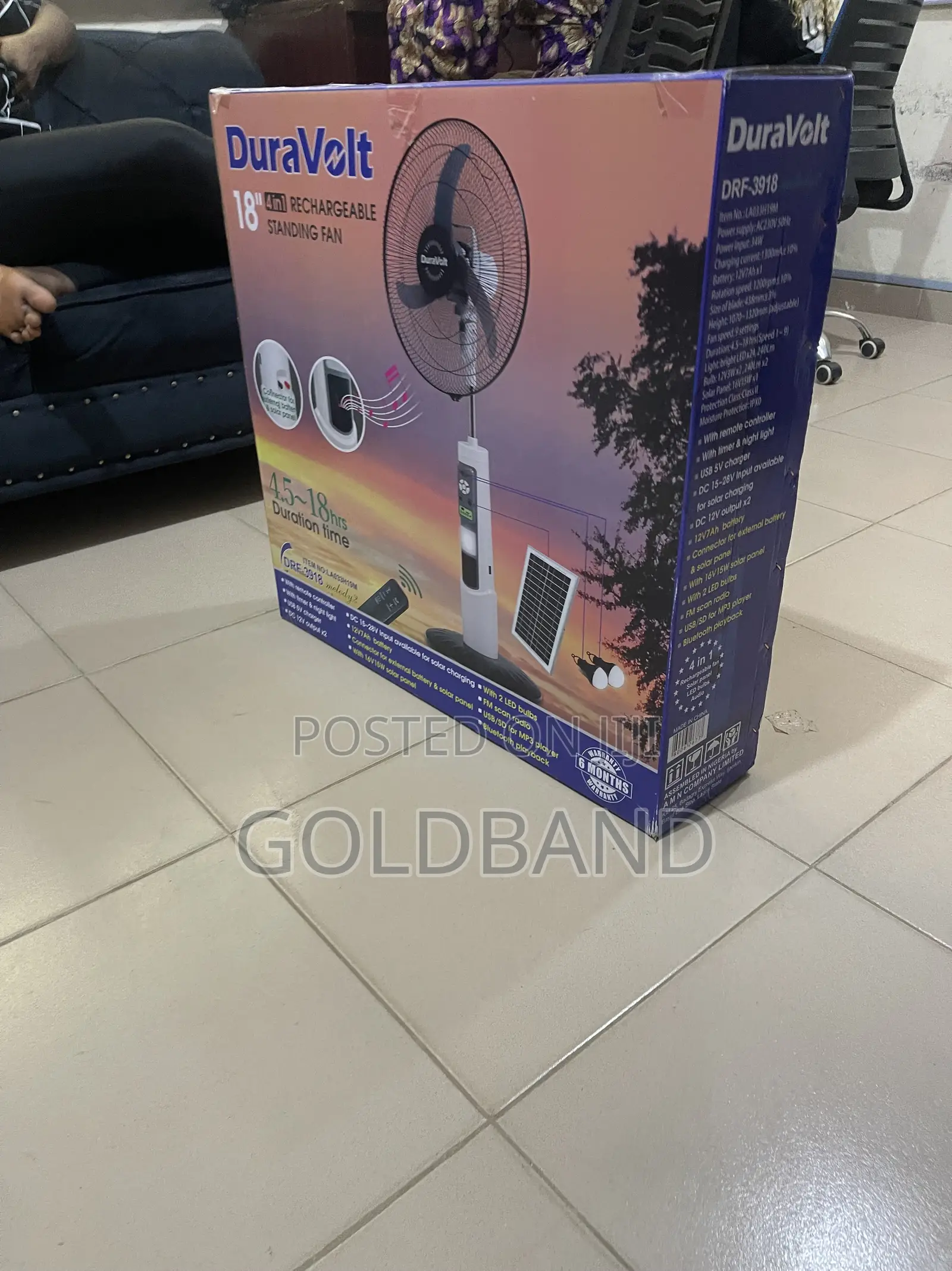 Duravolt 18" Battery-Powered Standing Fan