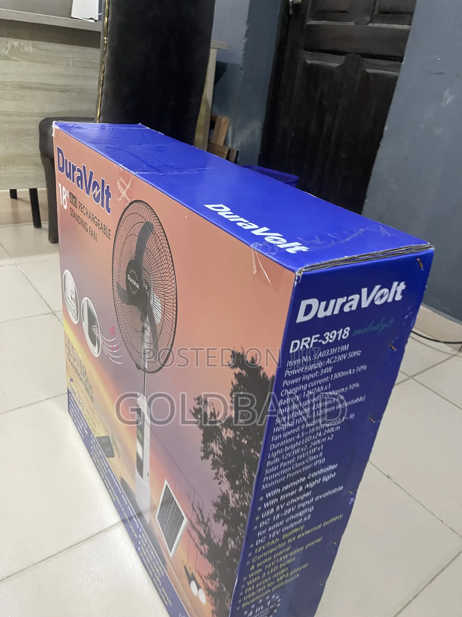 Duravolt 18 Inch Rechargeable Pedestal Fan