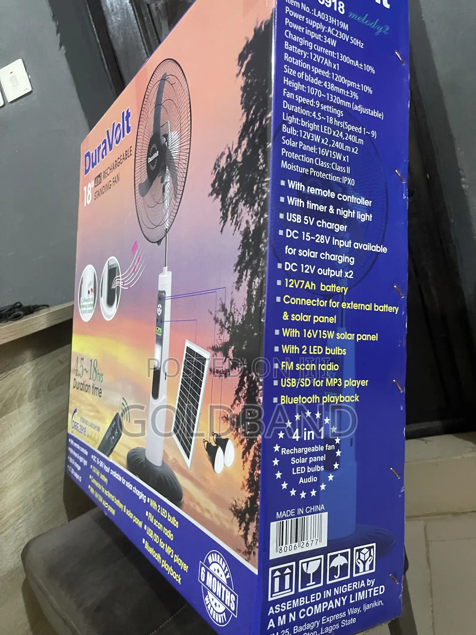 Duravolt 18" Rechargeable Floor Fan