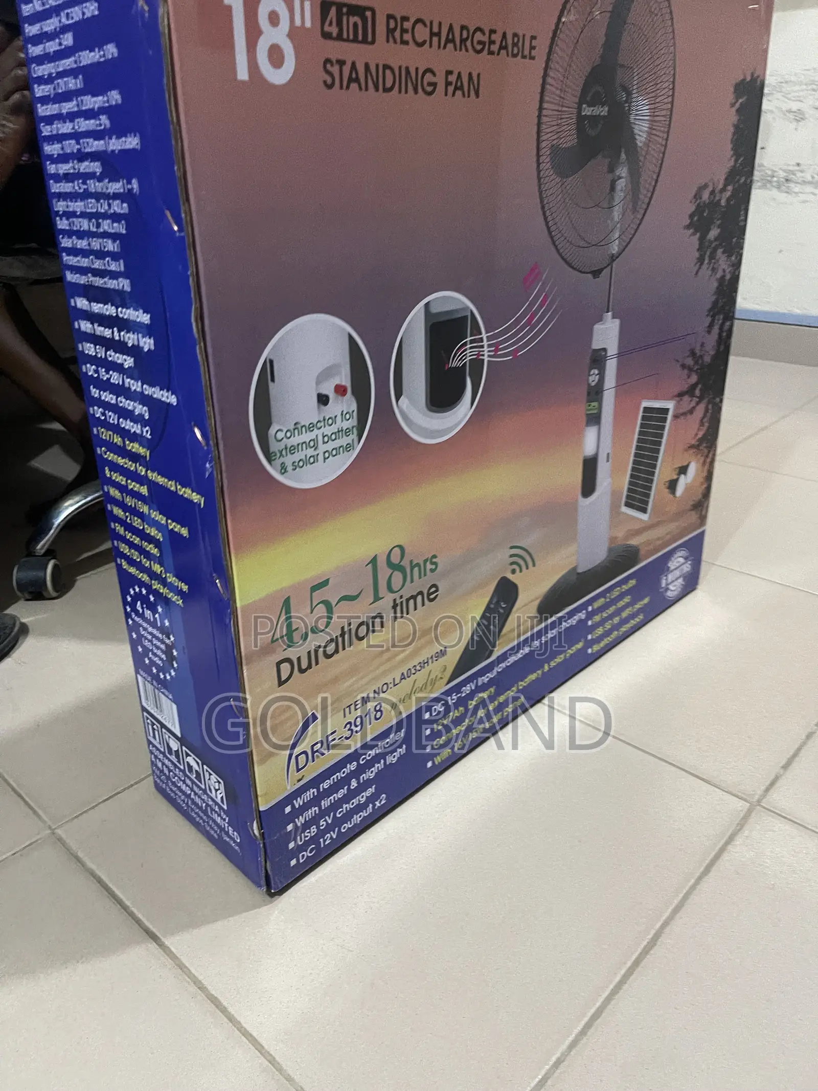 Duravolt 18" Rechargeable Personal Floor Fan