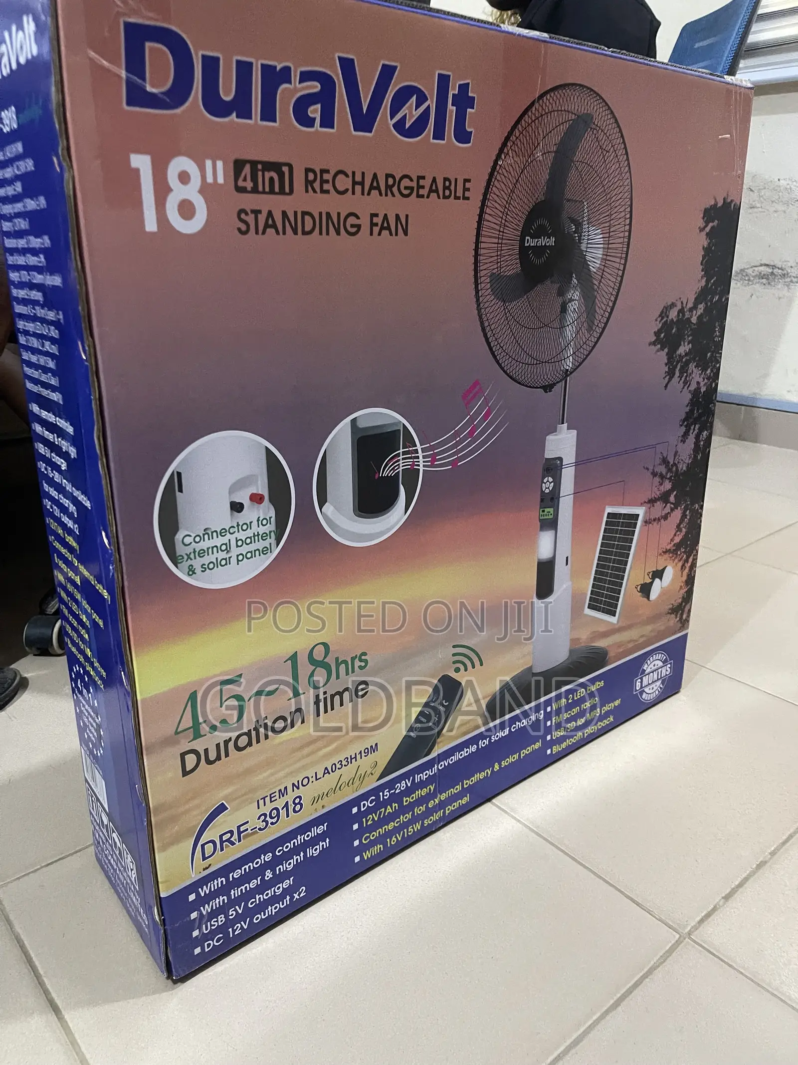 Duravolt 18 Inch Battery-Backup Standing Fan