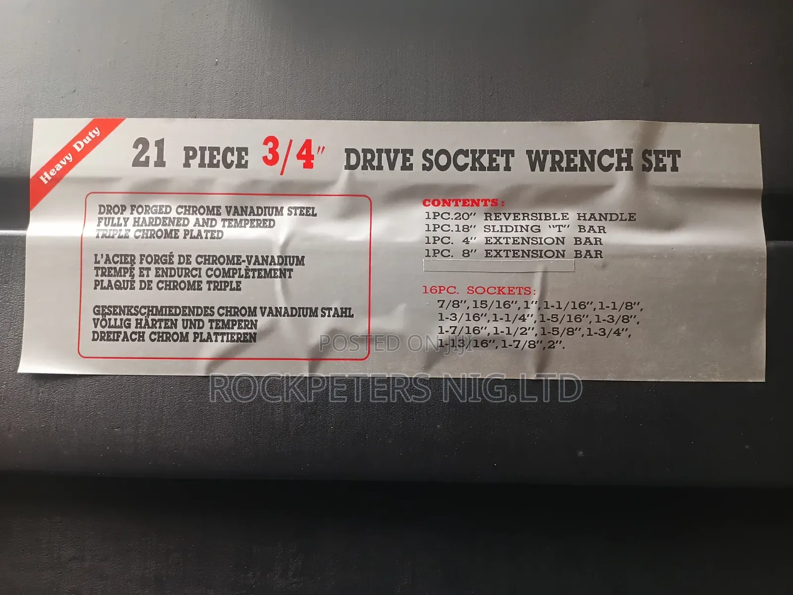 KWG Heavy Duty 21pc (19-50mm)3/4" Socket Wrench Set