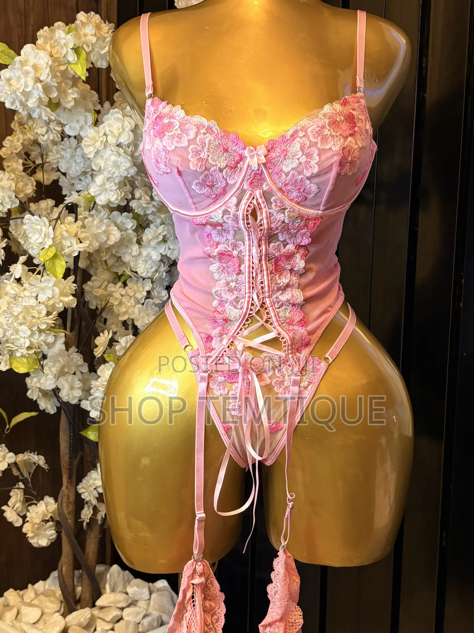 Pink Floral Lingerie Set