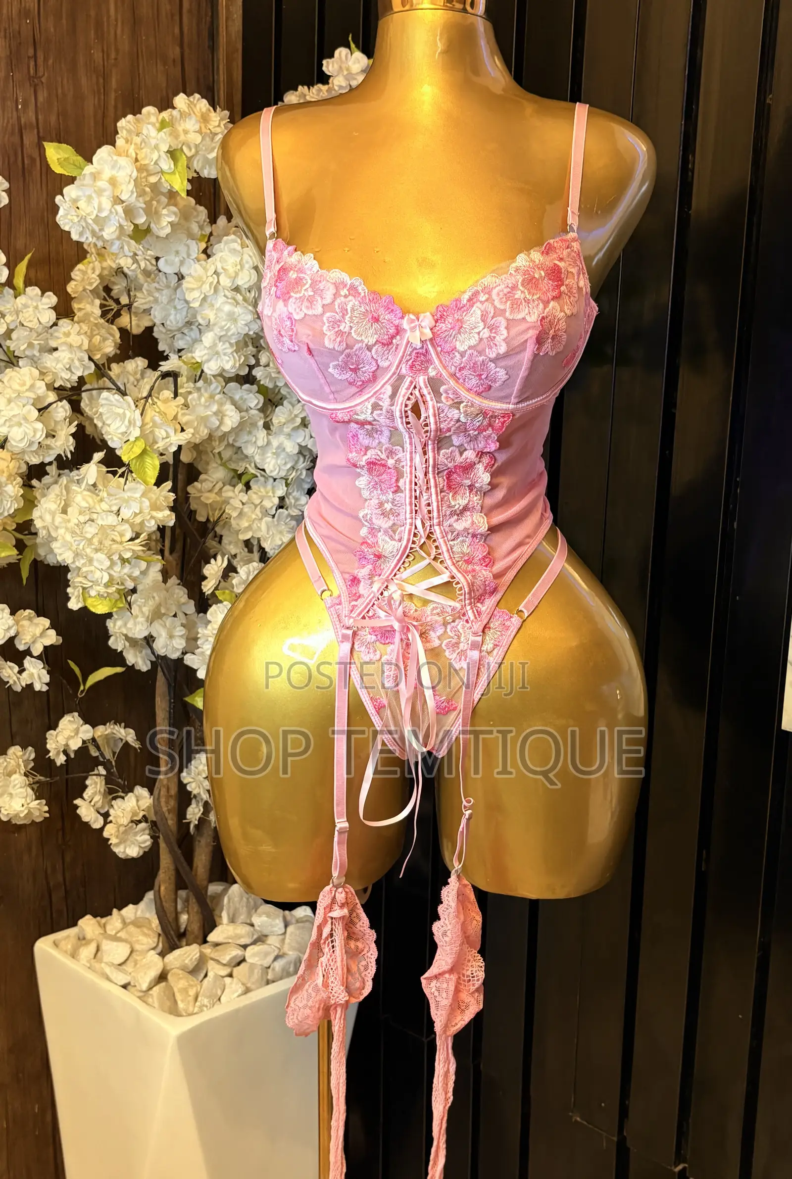 Pink Floral Lingerie Set