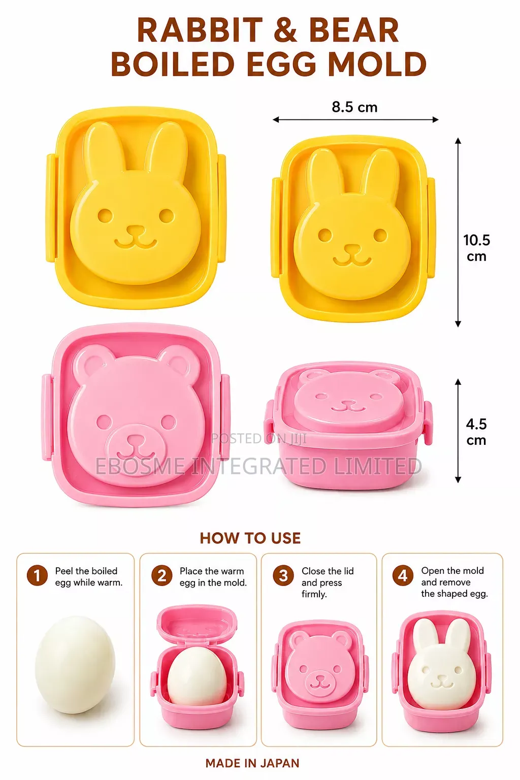Japanese Rabbit & Bear Boiled Egg Shaping Mold – 2 Pieces