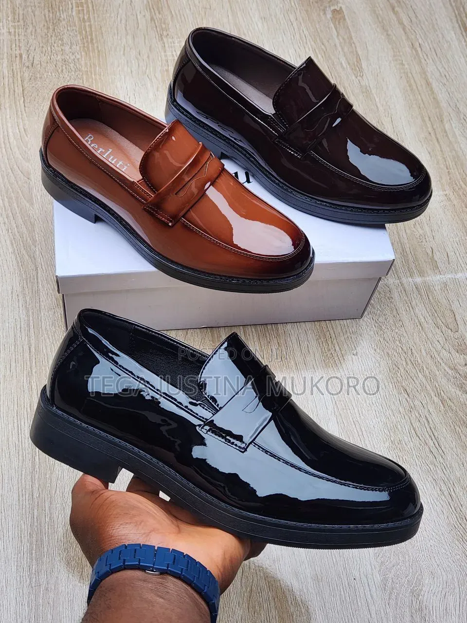 Latest Design Berluti Men's Glossy Leather Flat Shoes