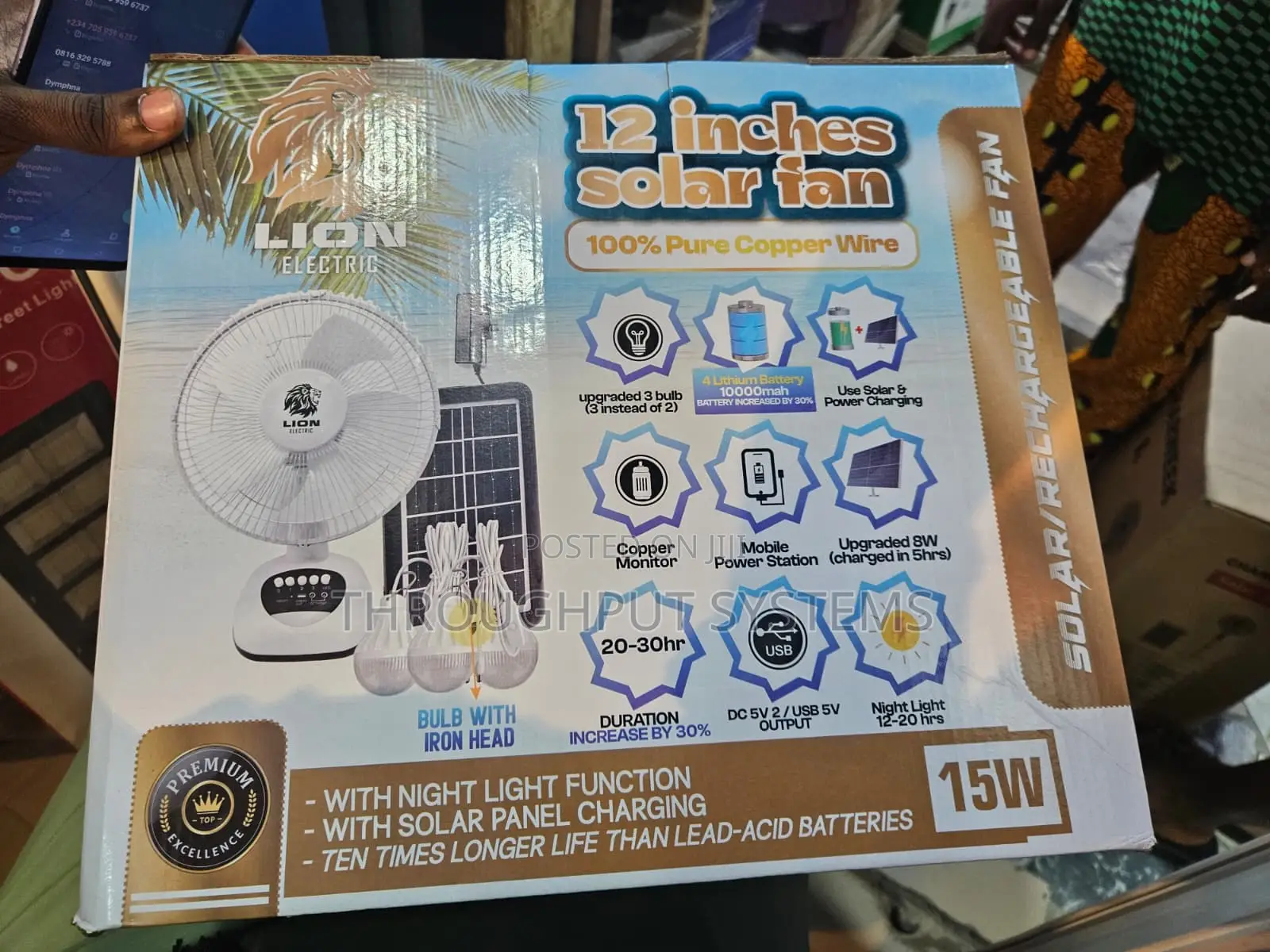 Lion Electric Solar Rechargeable Fan 12inchs