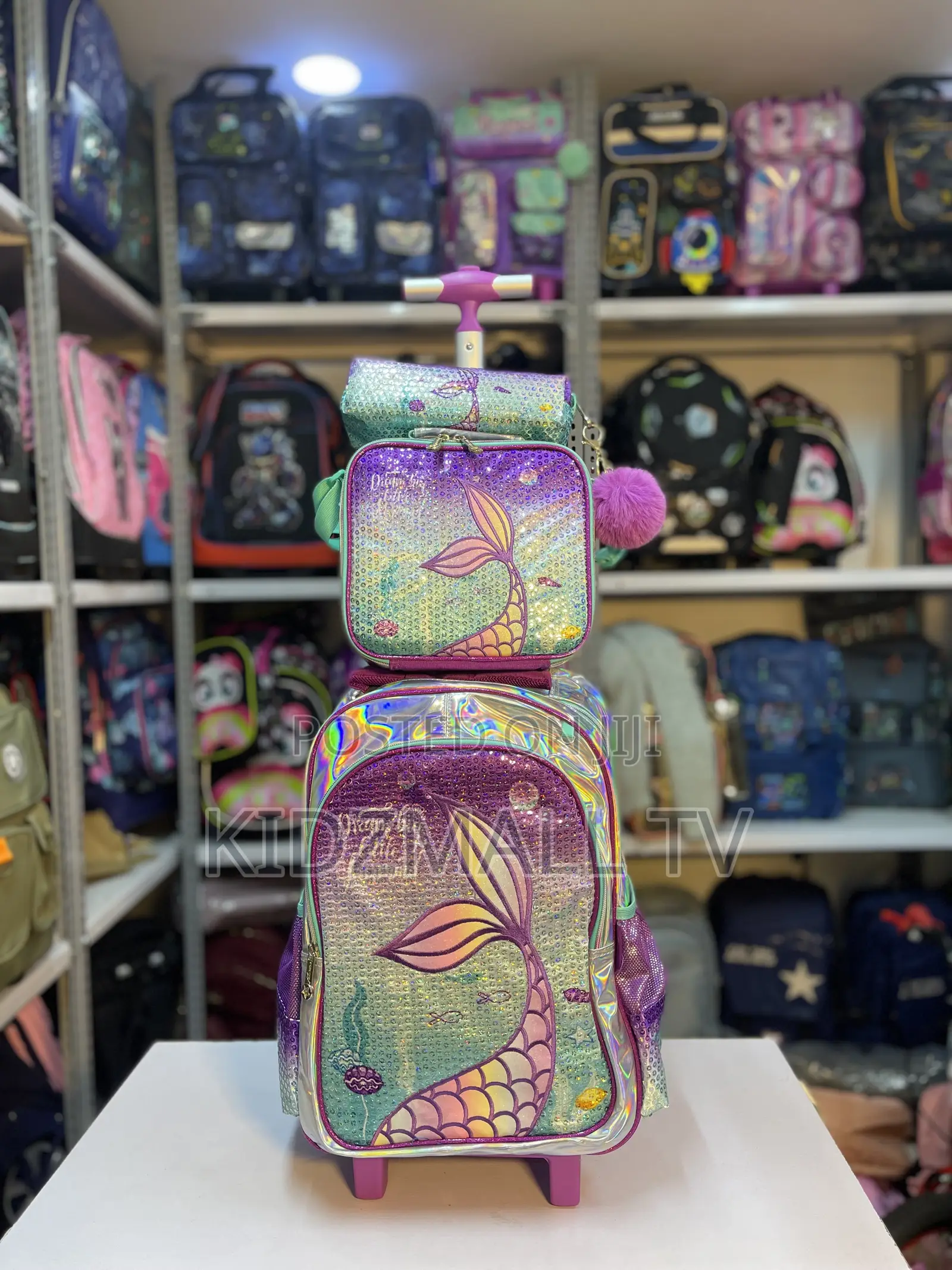 Beautiful 3-Piece Mermaid Trolley School Bag Set