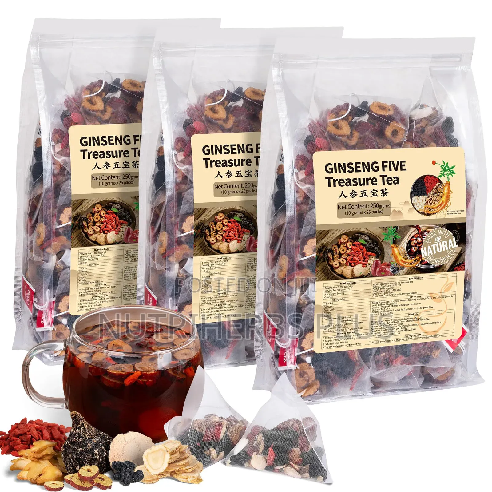 Ginseng Five Treasure Tea(enhances Blood Circulation and Block Toxins