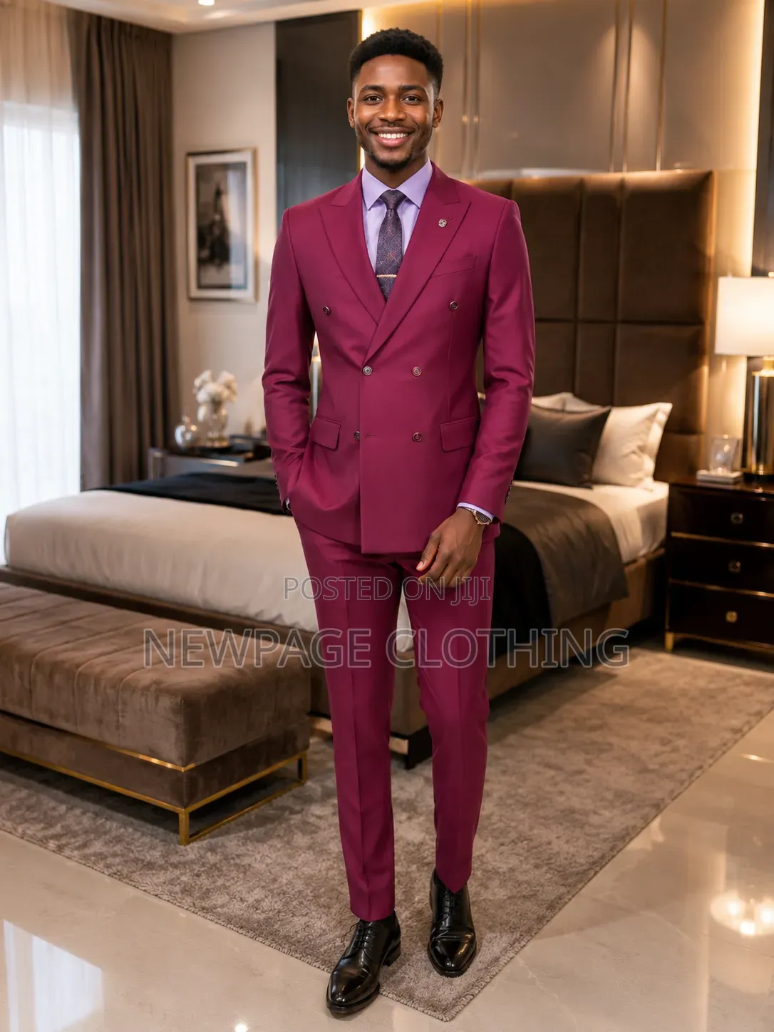 Burgundy Double-Breasted Suit That Stands Out