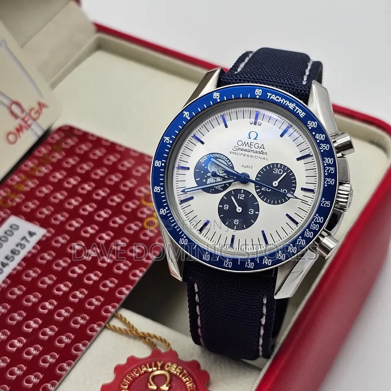 Omega Jeans Leather Watch  (Blue Strap)