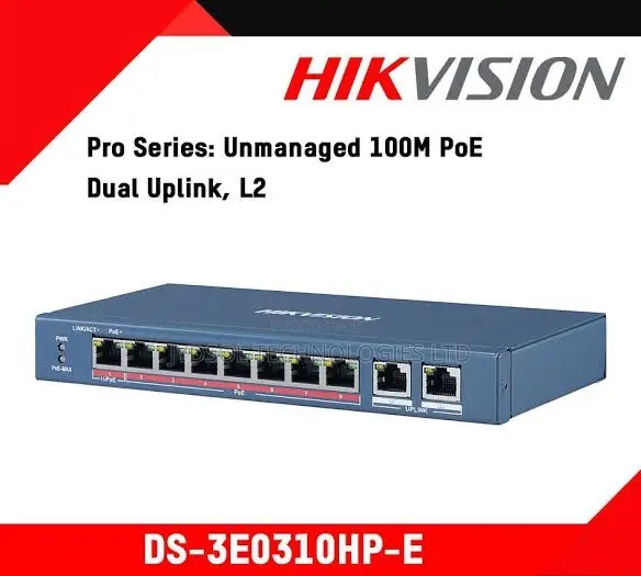 Hikvision 8 Port Fast Ethernet Unmanaged POE Switch DS-3E0310HP-E