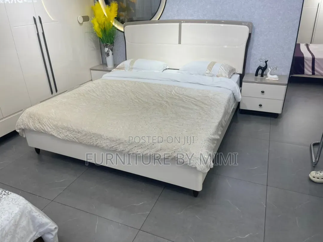 Modern Luxury 6x6 White Gloss Bed Frame With 2 Side Drawers