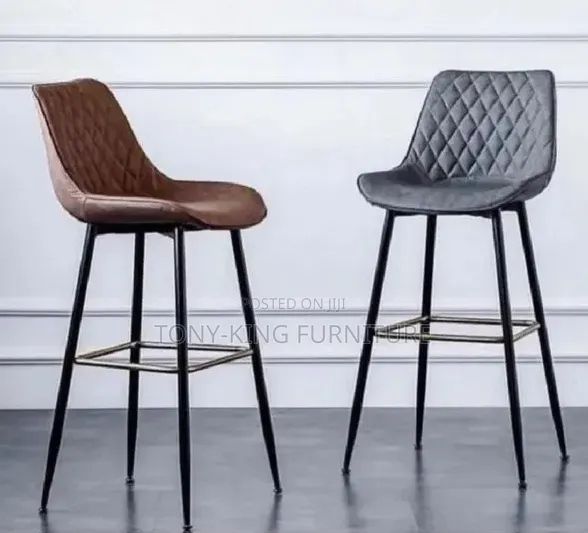 Modern Diamond-Quilted Leatherette Bar Stools With Black Metal Legs