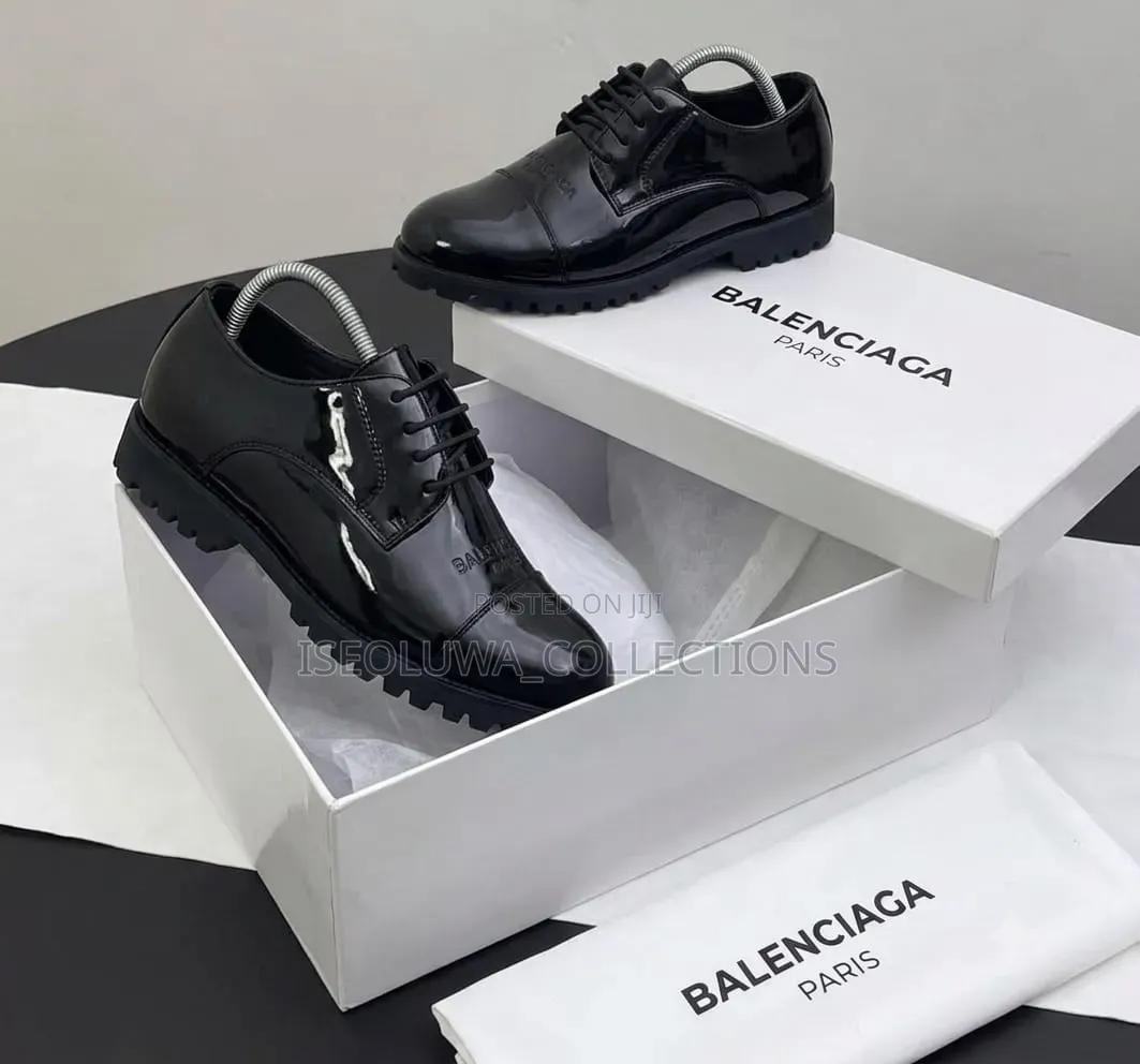 Black Patent Leather Lace-Up Chunky Sole Oxford Shoes 40_45