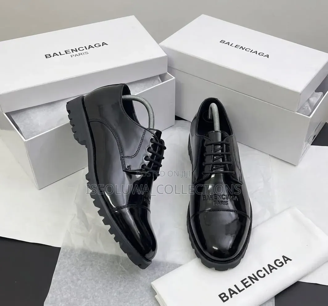 Black Patent Leather Lace-Up Chunky Sole Oxford Shoes 40_45