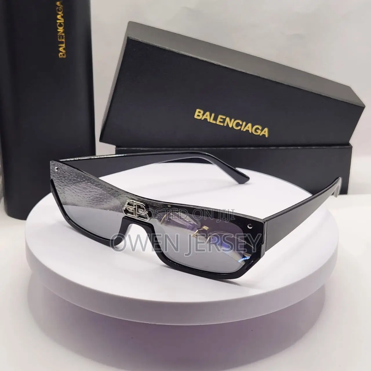 Balenciaga Shield-Style Sunglasses – Black With Silver Mirrored Lenses