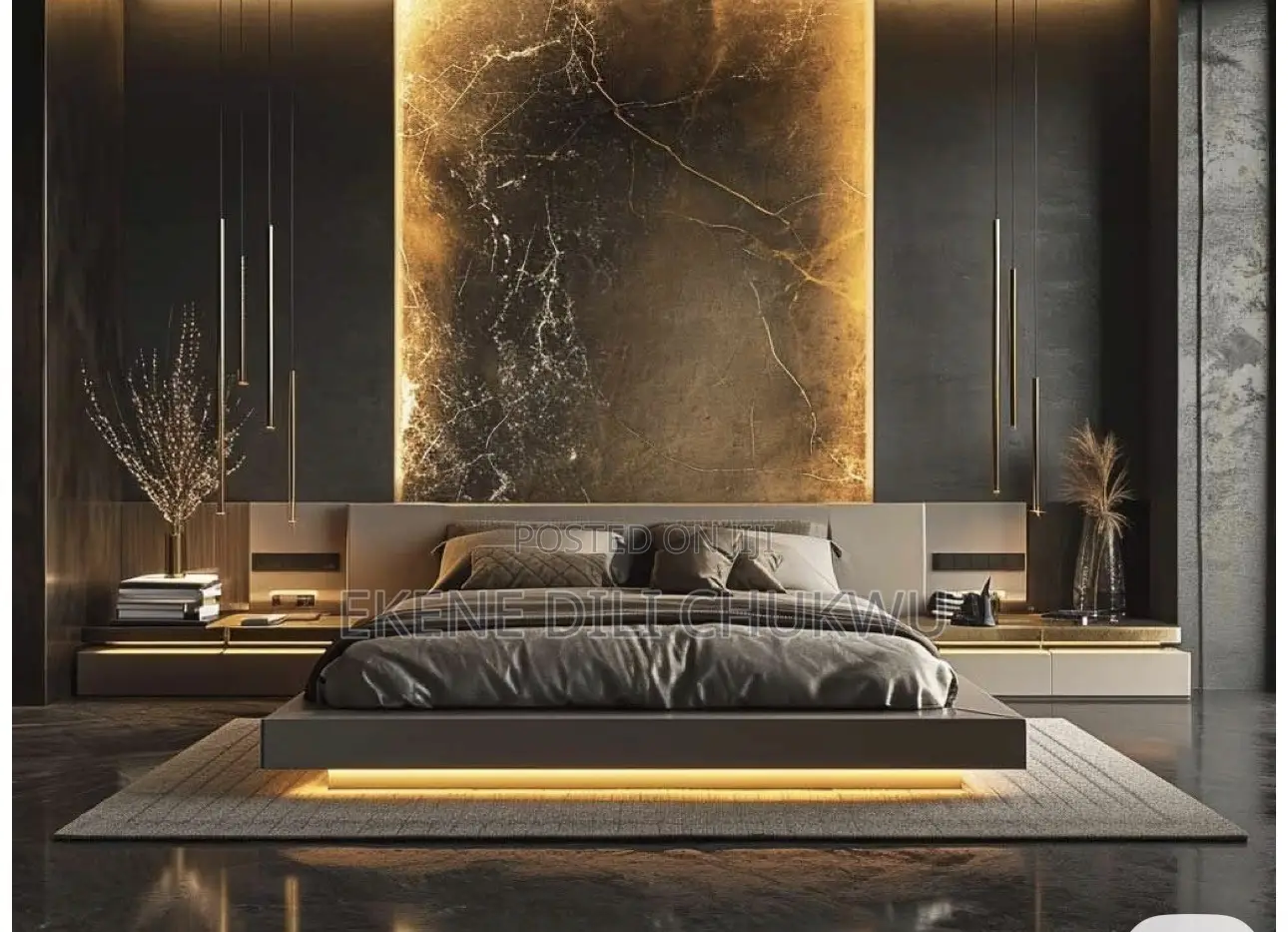 Luxury Modern Floating Bed Frame With LED Accent Lighting