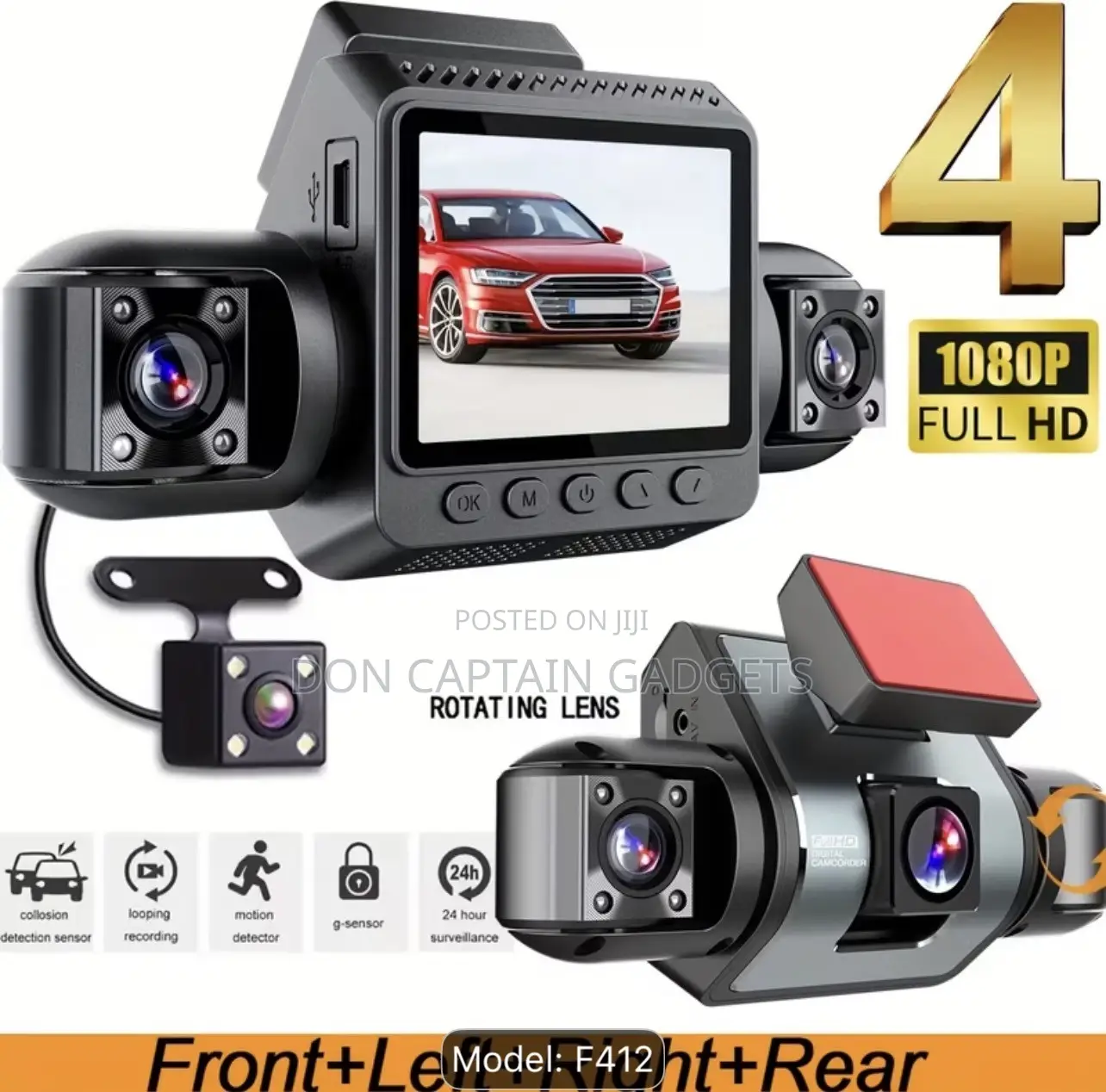 4-Lens Dash Camera 1080P Front & Rear Recording, Vehicle DVR System