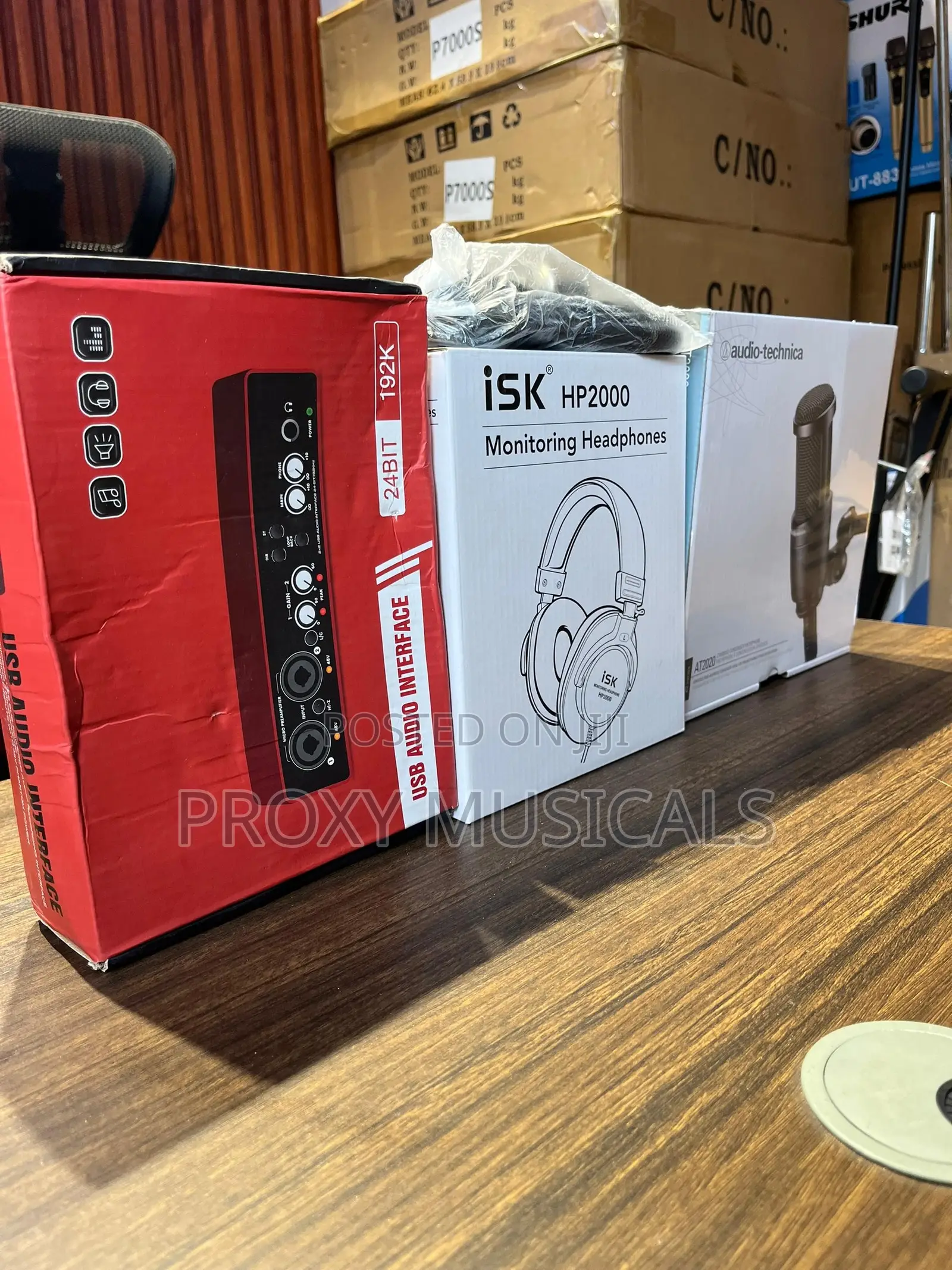 Audio Technica AT2020 Mic, Audio Interface, iSK Headphone & Cable