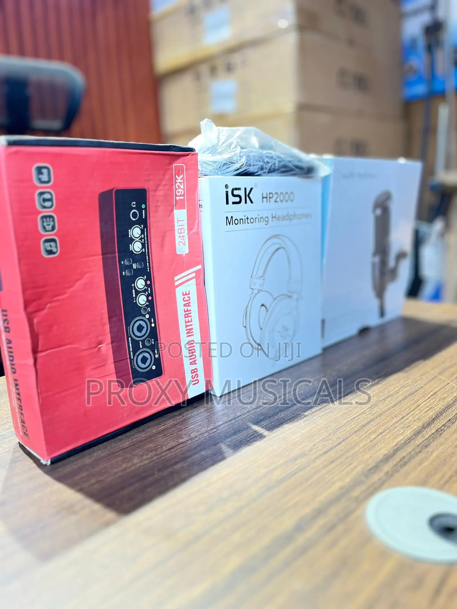 Audio Technica AT2020 Mic, Audio Interface, iSK Headphone & Cable