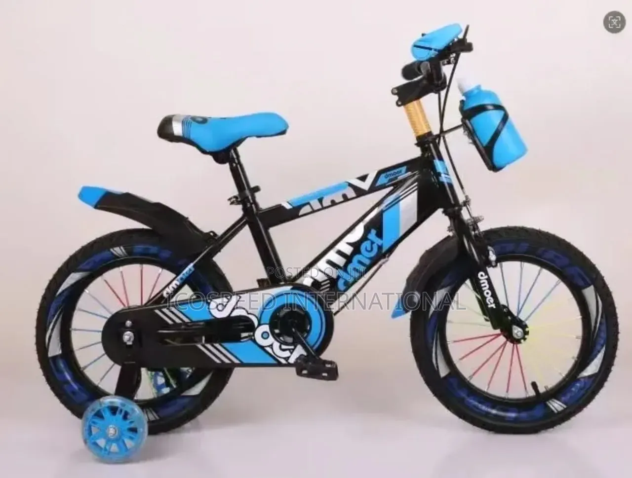 Blue Bicycle for Kids Age 2-6 With Training Wheels and Break