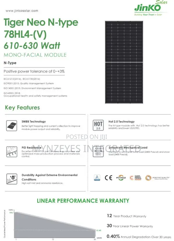 Jinko 615W N-Type Bifacial Solar Panel (Tiger Neo)