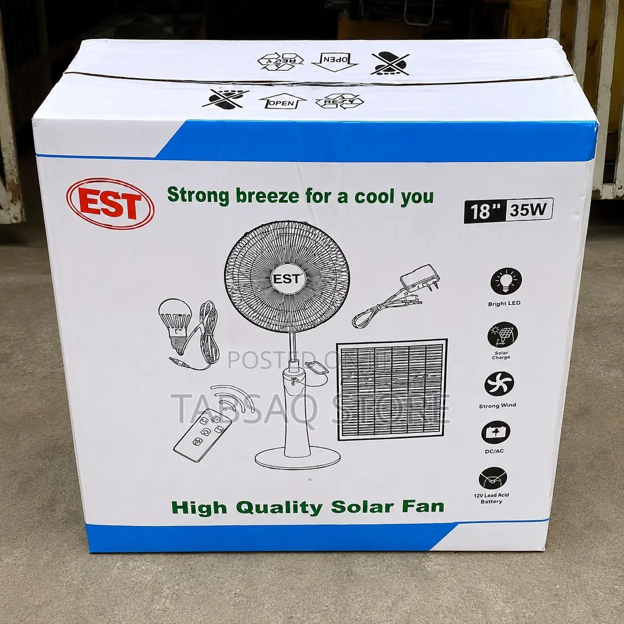 EST 18" Solar Rechargeable Fan | 18 Inch | Power: 35W | Remote | Bulb