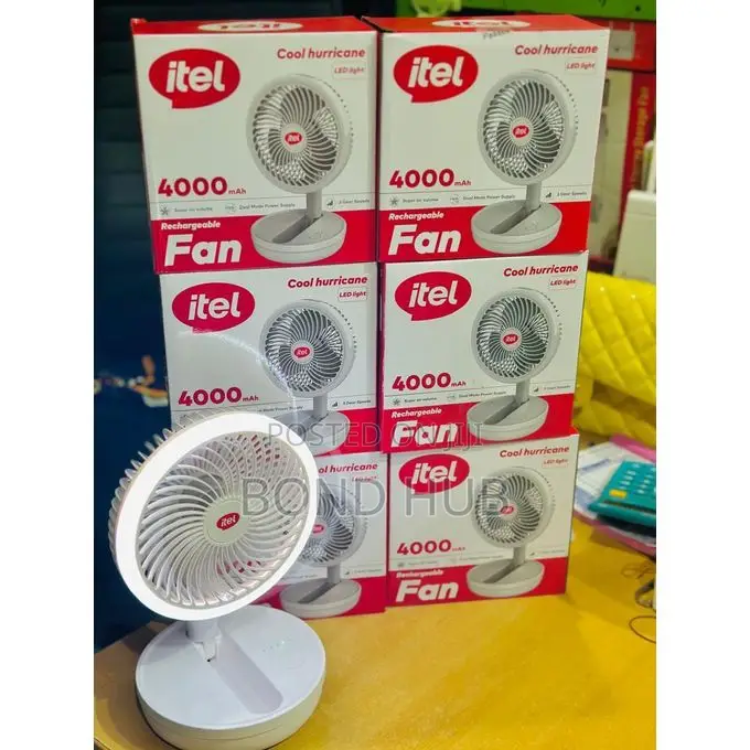 Itel 8-Inch Foldable Rechargeable Fan 4000mAh Battery LED Light