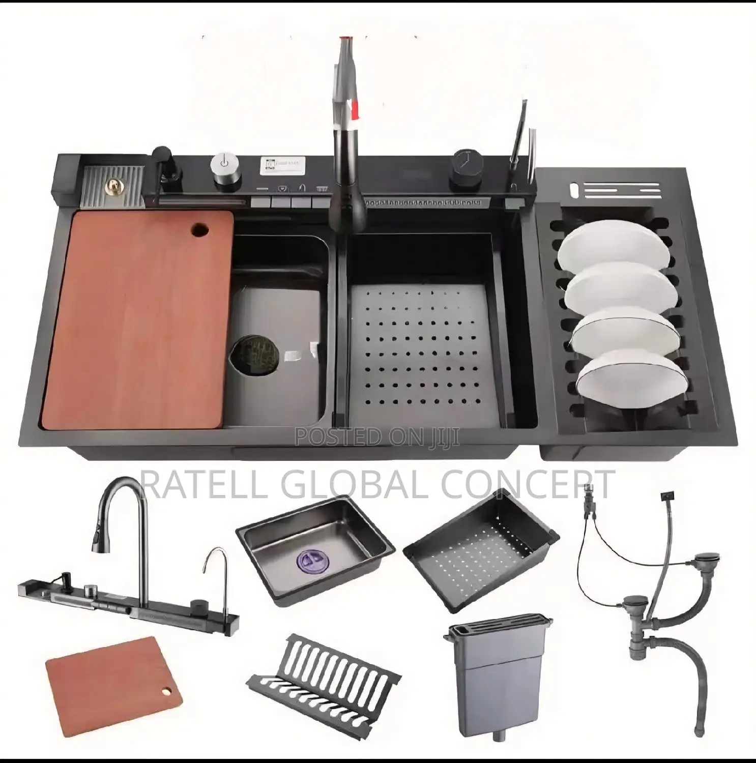 Button Control Kitchen Sink With Dish Drainer