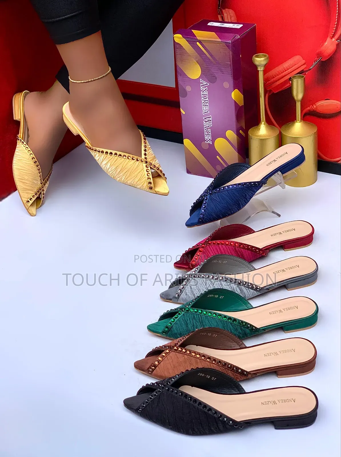 Andrea Wazen Flat Sole Slippers