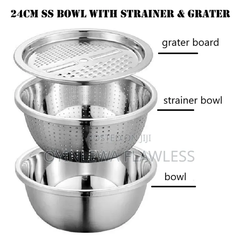 3 in 1 Kitchen Stainless Steel Pot Strainer and Graters Salad Bowls