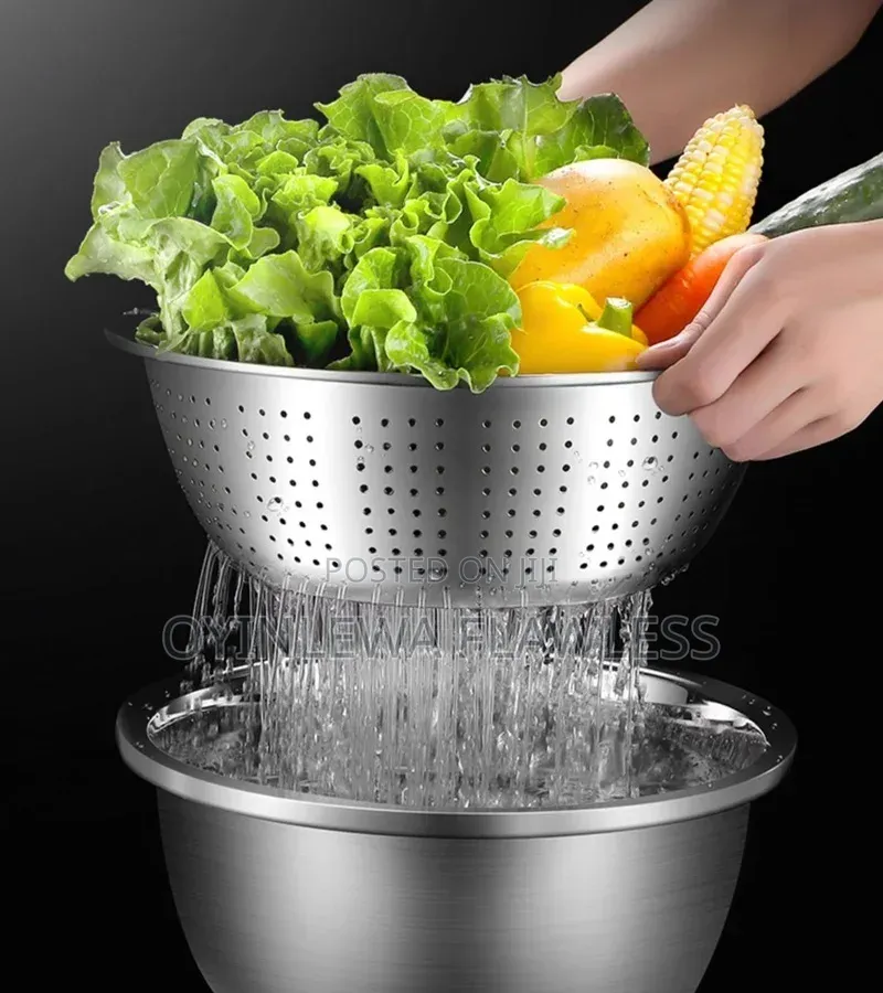 3 in 1 Kitchen Stainless Steel Pot Strainer and Graters Salad Bowls