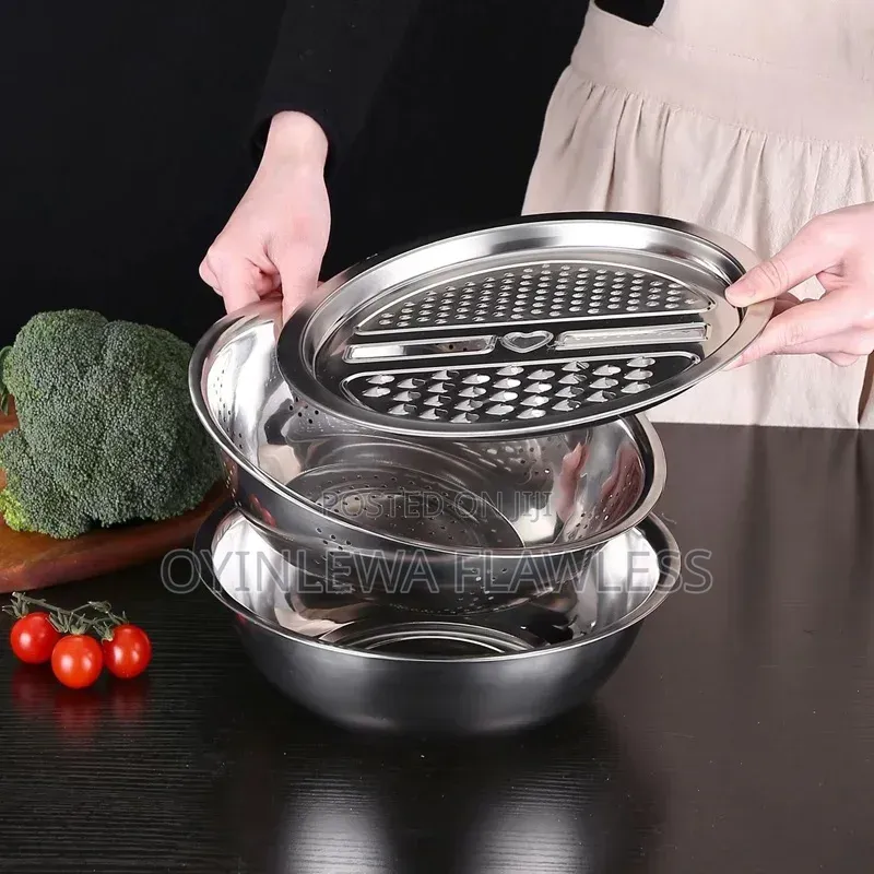 3 in 1 Kitchen Stainless Steel Pot Strainer and Graters Salad Bowls