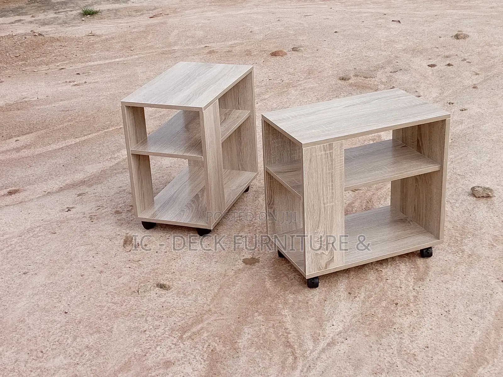 SSL18 Trendy Night Stand Table W/ Storage Shelves + Roller