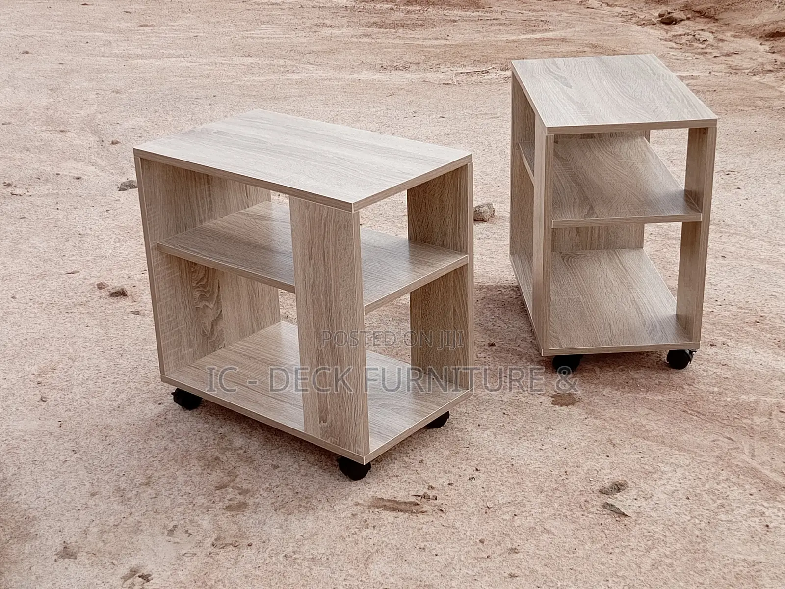 SSL18 Trendy Night Stand Table W/ Storage Shelves + Roller
