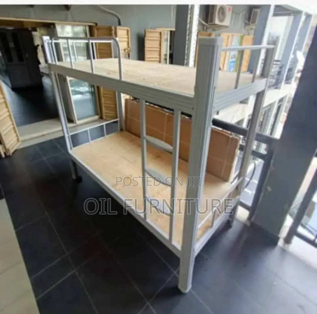 ​Heavy-Duty White Metal Bunk Bed Frame With Wooden Boards