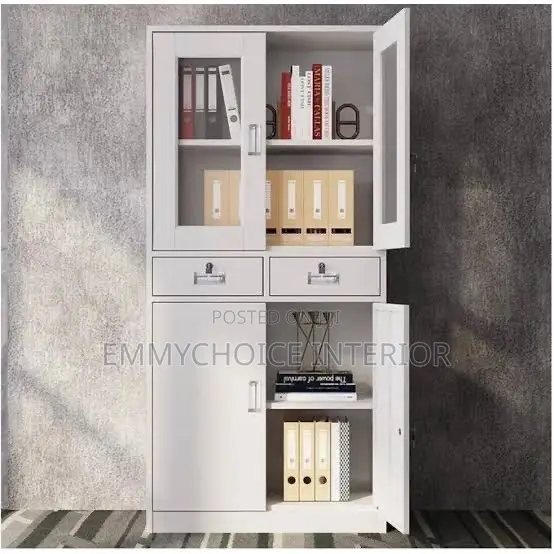 Office Metal Bookshelf Cabinet With Drawers
