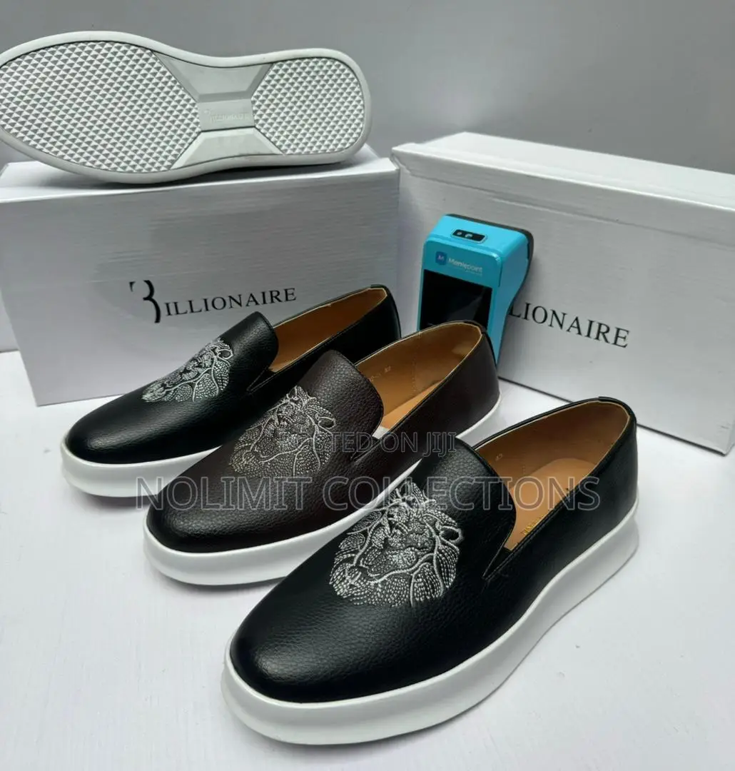 Men's Billionaires Leather Slip on Loafers With White Soles