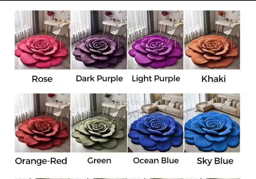 Luxury 3D Blue Rose Flower Shaped Center Rug