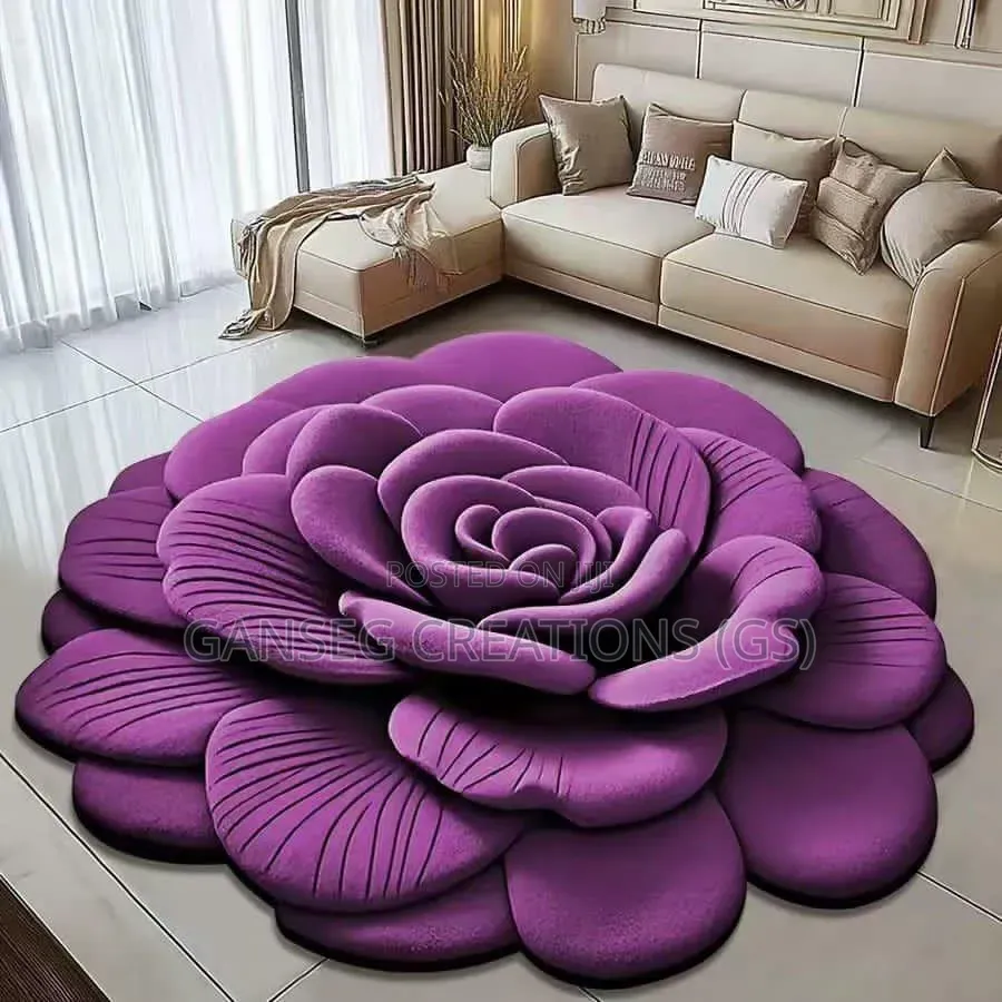 Luxury 3D Blue Rose Flower Shaped Center Rug