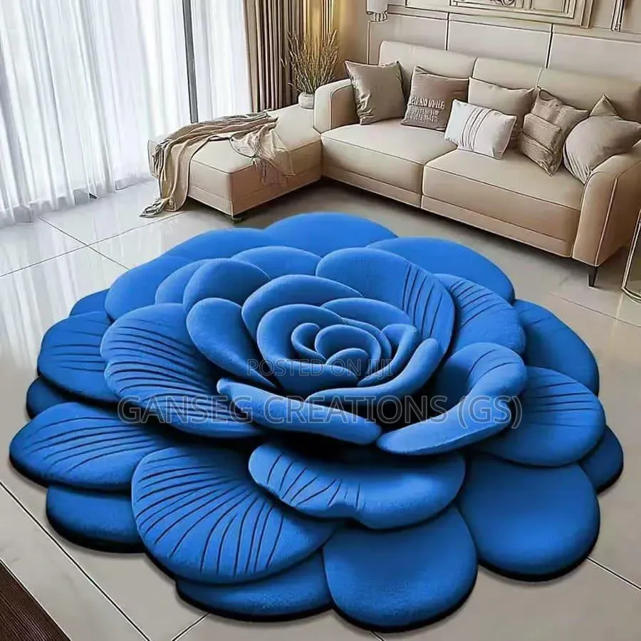 Luxury 3D Blue Rose Flower Shaped Center Rug